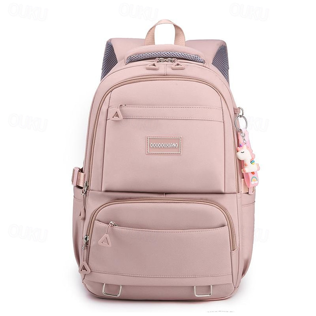  女の子用の大容量スクールバックパック（荷物ストラップと漫画のキーチェーン付き） - 10代の学生や毎日の通勤に最適な軽量防水トラベルバッグ