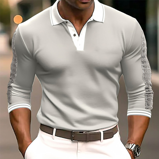  Men's Polo Shirt Golf Shirt Casual Holiday Classic Long Sleeve Fashion Basic Plain Quick Dry Summer Regular Fit White Dark Navy Khaki Grey Polo Shirt