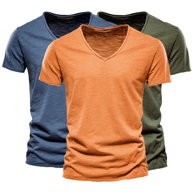  3 kpl miesten t-paita yksivärinen perus lyhythihainen v-pääntie