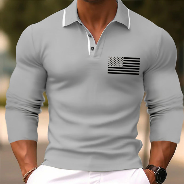  Graphic Prints National Flag Men's Casual 3D Print Polo Shirt Golf Polo Outdoor Casual Daily Streetwear Polyester Long Sleeve Lapel Polo Shirts Black Pink Fall & Winter S M L Lapel Polo