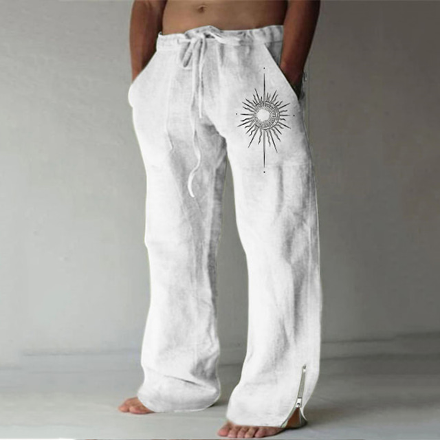  Solari Vintage Per uomo Stampa 3D Pantaloni Esterno Strada Per uscire Poliestere Bianco Blu Verde S M L Vita normale Elasticità Pantaloni