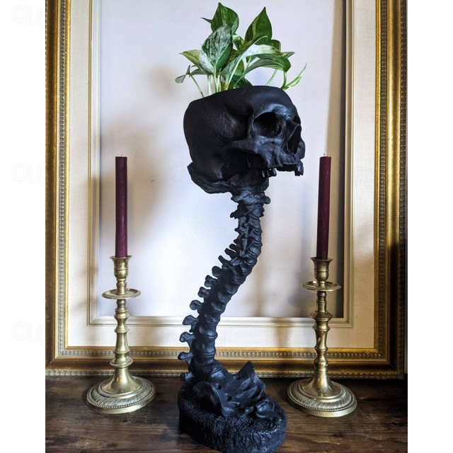  ハロウィンスカルプランター&脊椎スタンド、樹脂スカルヘッドフラワー多肉植物サボテンプランターポット、またはホームオフィスデスク装飾ハロウィンシーンの彫像彫刻装飾。