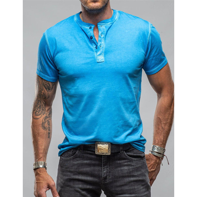  Men's Henley Shirt Tee Top Plain Henley Street Vacation Short Sleeves Clothing Apparel Fashion Designer Basic