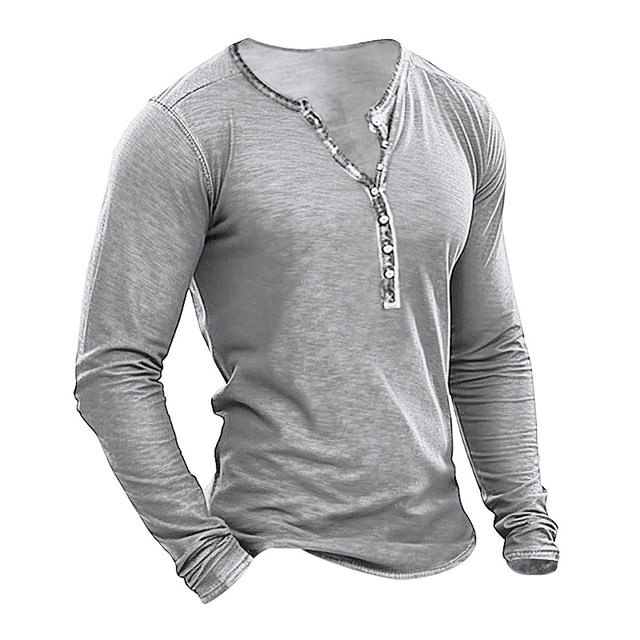  Homens Camiseta Camisa Henley T-shirt Tecido Henley Rua Férias Manga Longa Roupa Moda Designer Básico