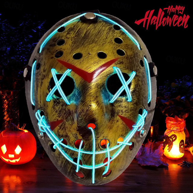  LED Light up Purge Mask Jason Mask Scary Masks Glow Halloween Mask for Kids & Adults 3 Flashing Modes