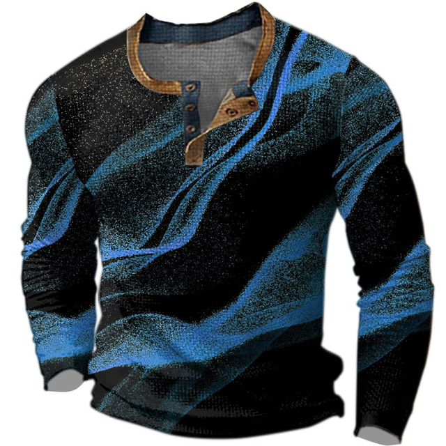  Men's Graphic Color Block Waffle Henley Shirt Casual Style Classic Style Long Sleeve T shirt 3D Print Henley Shirt Fashion Designer Basic Outdoor Daily Blue Brown Green Spring &  Fall Clothing Apparel