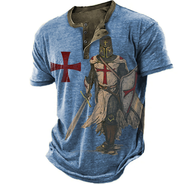  Men's Knights Templar Graphic Prints Henley Shirt Graphic Tee Short Sleeve T shirt Henley Shirt Fashion Basic Casual Outdoor Daily Going out Blue Sky Blue Brown Spring & Summer Clothing Apparel S M L