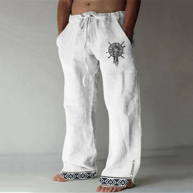  Tótem Casual Hombre Impresión 3D Pantalones Exterior Calle Noche Poliéster Blanco S M L Media cintura Elasticidad Pantalones
