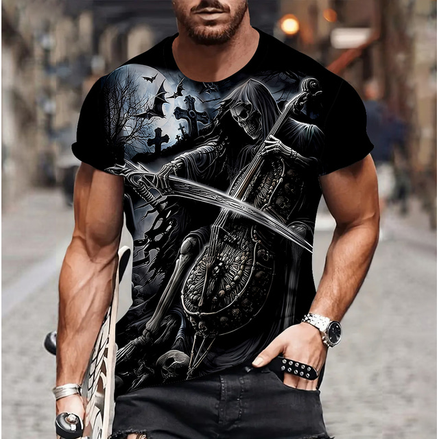  Homme T shirt Tee Tee Graphic Crânes Col Ras du Cou Vêtement Tenue 3D effet Extérieur Casual du quotidien Des sports Manche Courte Imprimer Rétro Vintage Mode Design