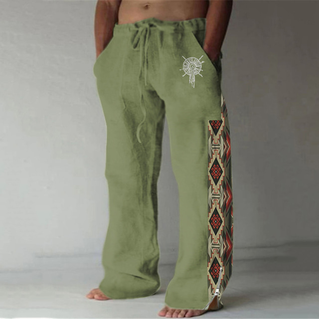  Tribal Casual Men's 3D Print Pants Trousers Outdoor Street Going out Polyester Black White Green S M L Mid Waist Elasticity Pants