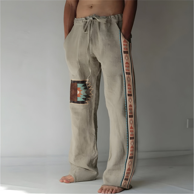  Homme Pantalon pantalon été Pantalon de plage Cordon Taille elastique Impression 3D Formes Géométriques Imprimés Photos Confort Casual du quotidien Vacances Style Ethnique Rétro Vintage Gris