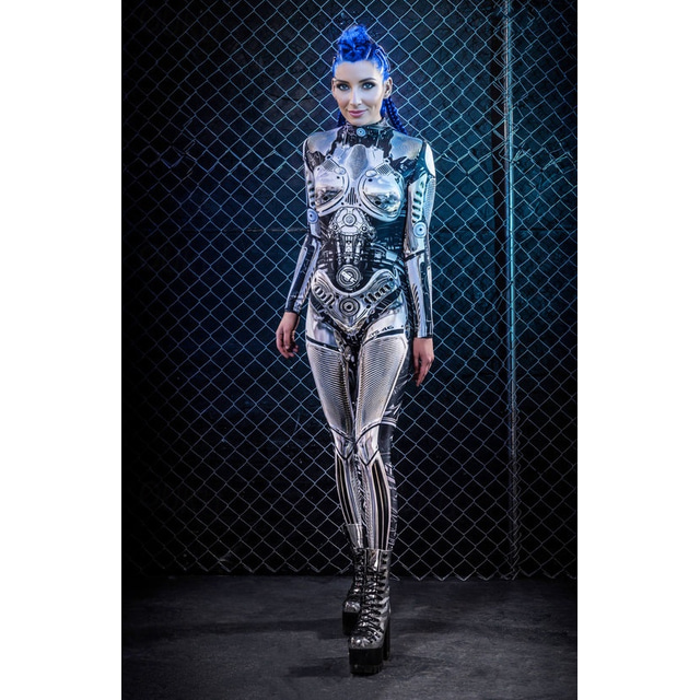  Skeleton Skull Steampunk Robot Carnival Costume Full Body Suit Cosplay Costume Bodysuits Full Body Catsuit Adults' Women's One Piece Scary Costume Party Halloween Masquerade Mardi Gras Easy Carnival