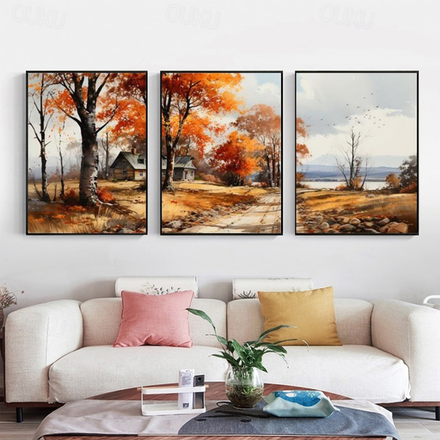  Oil Painting Of Autumn Scene On Canvas Handmade Fall Artwork Improvisation Of Nature Handpainted Fall Landscape Abstract Modern Rolled Canvas (No Frame)