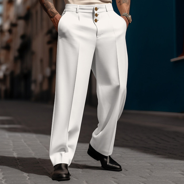  Men's Dress Pants Trousers Casual Pants Suit Pants Front Pocket Straight Leg Plain Comfort Breathable Casual Daily Holiday Fashion Basic Black White