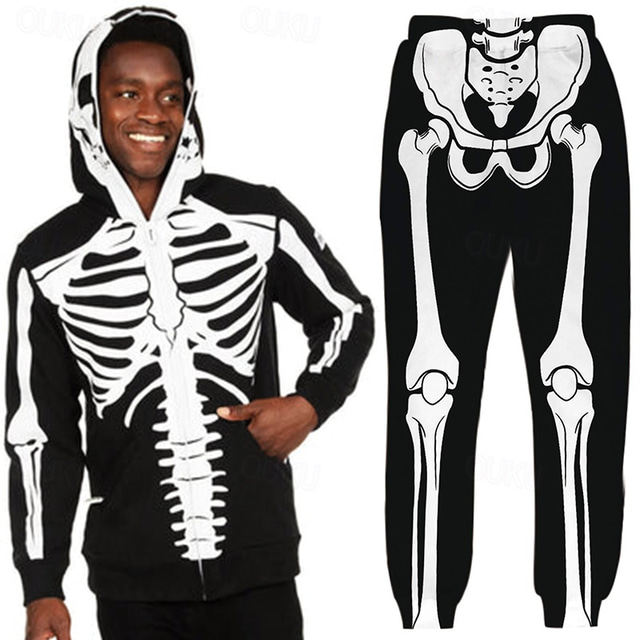 Halloween Skjelett og hodeskalle Drakter Hattetrøje Joggedress Animé 3D Graphic Til Par Herre Dame Voksne Halloween Karneval Maskerade 3D-utskrift Fritid / hverdag