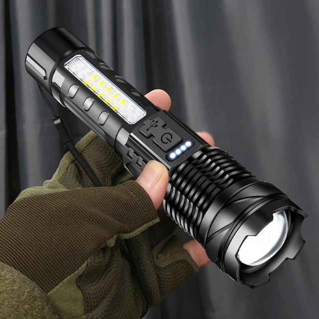  LED Flashlight 7-Light Modes XHP50/GT10 Waterproof Zoomable Rechargeable for Camping Fishing Hiking Hunting Emergency Use