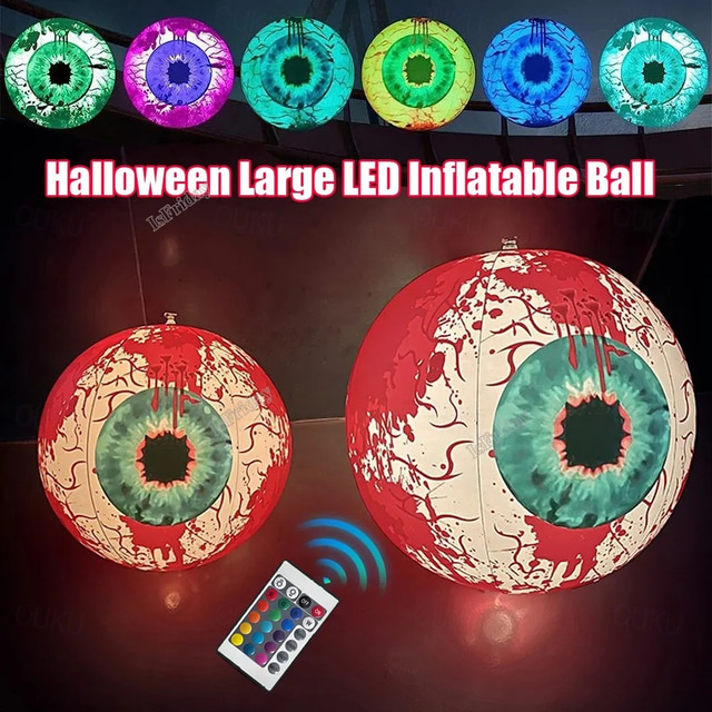  halloween dekorasjoner led oppblåsbar øyekule lys med fjernkontroll rgb fargerik led lys ball utendørs gårdsplass gløde ball