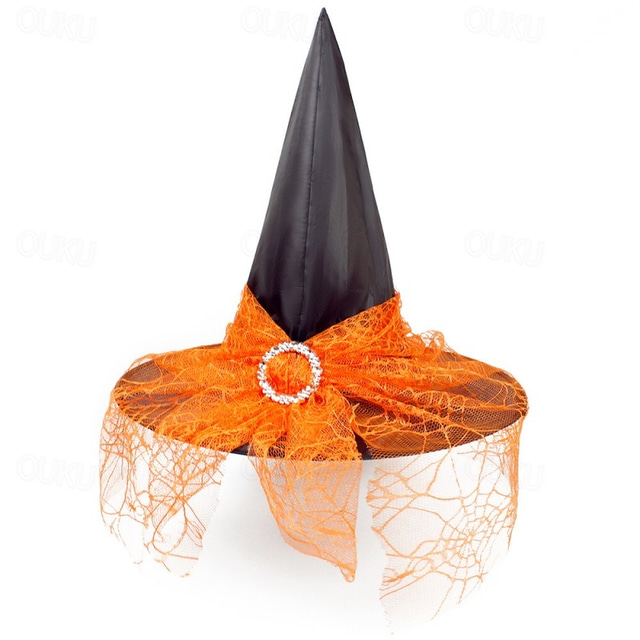 halloween heks lue med edderkoppslør damekostyme fest lue trollmann lue magiker halloween hodeplagg fest lue halloween lue heks dekorasjon rekvisitter voksne barn cosplay heks gasbind hodeplagg