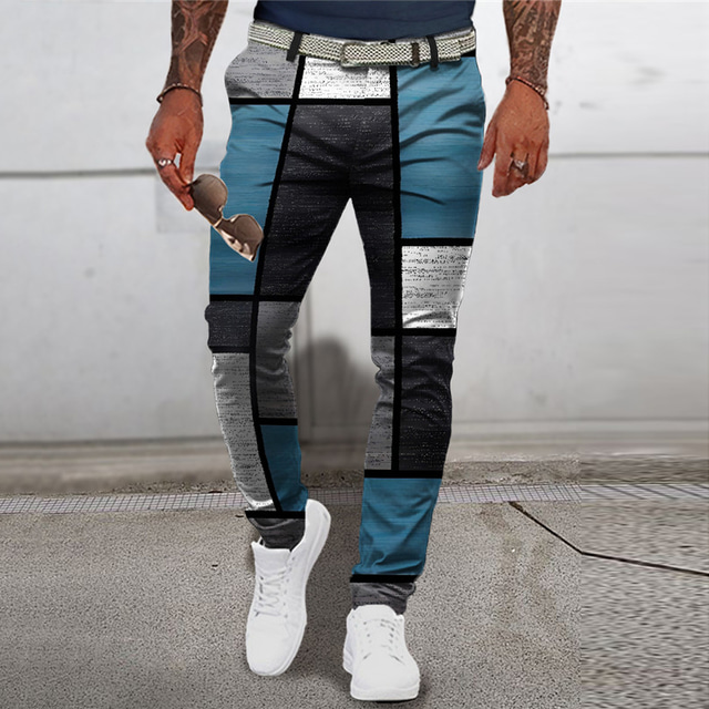  Plaid Geometría Negocios Hombre Impresión 3D Pantalones Exterior Calle Usar para trabajar Poliéster Rojo oscuro Azul Verde S M L Media cintura Elasticidad Pantalones