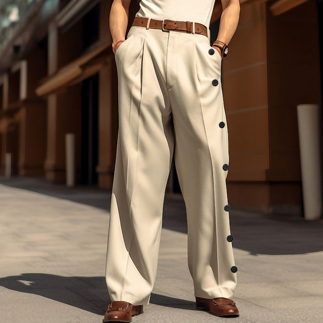  Męskie Garnitury Spodnie Spodnie codzienne Spodnie garniturowe Przednia kieszeń Przycisk boczny Prosta noga Równina Komfort Biznes Codzienny Święto Moda Szykowne i nowoczesne Czarny Biały