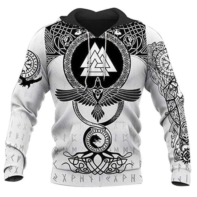  Vikings Mens Graphic Hoodie Prints Eagle Daily Classic Casual 3D Pullover Holiday Going Out Streetwear Hoodies Custom White Blue Long Sleeve Runes Celtic Green Cotton