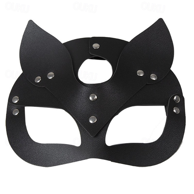  vrouwelijk sexy half gezicht vos rollenspel kat huidmasker klinknagel punk kraag halloween party make-up bal fancy masker pu huid vos masker nachtclub partij make-up bal mannen en vrouwen masker
