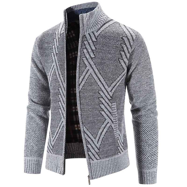  Men's Cardigan Sweater Ribbed Knit Regular Knitted Stripe Standing Collar Warm Ups Modern Contemporary Daily Wear Going out Clothing Apparel Fall Winter Blue Light Grey S M L