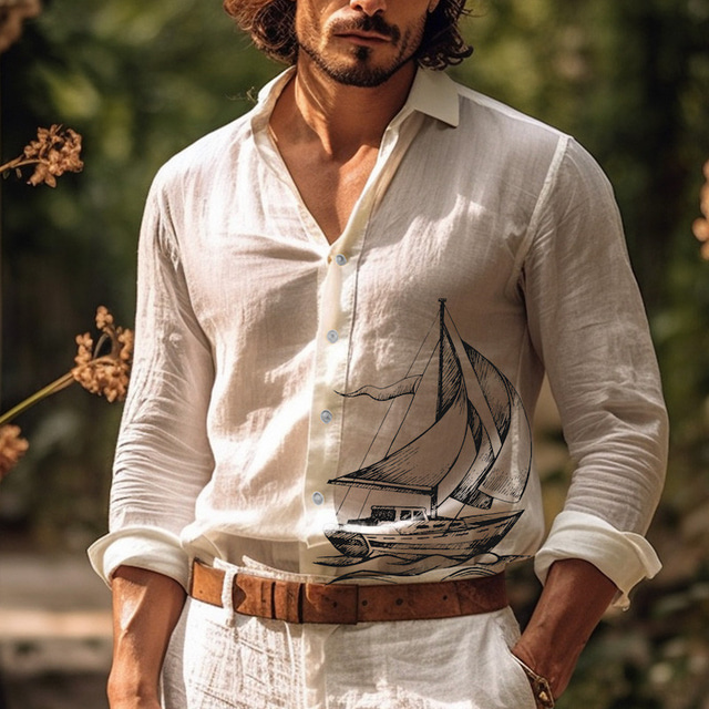 Chemise Nautica Homme Manches Courtes, Motif Bateau, Boutons Devant, Taille M