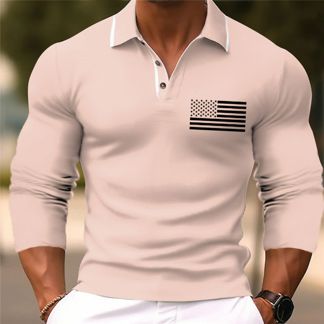  Men's Graphic Prints National Flag Polo Shirt Golf Polo Long Sleeve Polo Shirts Lapel Casual Outdoor Casual Daily Streetwear 3D Print Black Pink Green