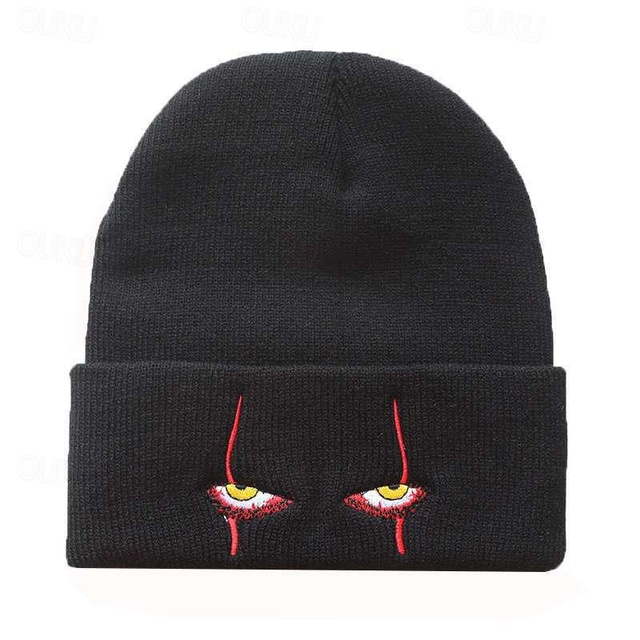  Pennywise Scary Eyes Horror Clown Eyes Knitted Hat Warm Pullover Hip-Hop Hat Woolen Hat Halloween Dress Up