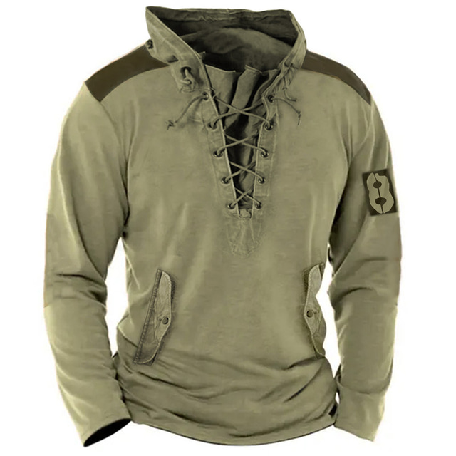  Halloween Mens Graphic Hoodie Sweatshirt Pullover Blue Brown Green Gray Standing Collar Color Block Prints Lace Up Sports & Outdoor Casual Daily 3D Streetwear Grey Cotton Medieval
