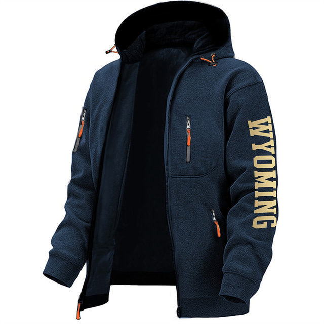  City Of Wyoming Mens Graphic Hoodie Letter Prints Fashion Daily Casual Outerwear Zip Vacation Going Streetwear Hoodies Dark Blue Gray Long Outdoor Fleece