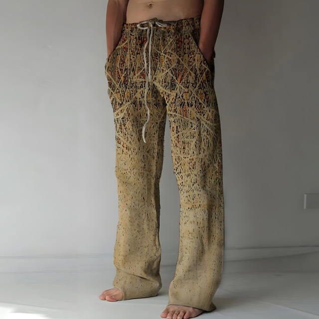  Men's Trousers Summer Pants Beach Pants Drawstring Elastic Waist 3D Print Geometric Pattern Graphic Prints Comfort Casual Daily Holiday Ethnic Style Retro Vintage Green Khaki