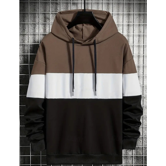  Men's Hoodie Khaki Dark Gray Coffee Light Blue Hooded Color Block Patchwork Sports & Outdoor Daily Holiday Streetwear Cool Casual Spring &  Fall Clothing Apparel Hoodies Sweatshirts  Long Sleeve