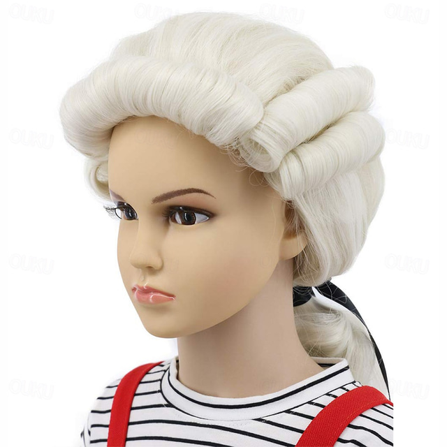  Kids Long Wave Beige Judge Colonial Powdered Wig George Washington Carnival Costume Cosplay Wig Halloween Wigs