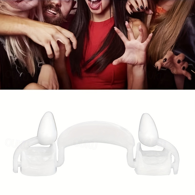  Vampire Fangs, Retractable Halloween Vampire Fangs Teeth, Made of Resin, Werewolf Teeth Glue Set