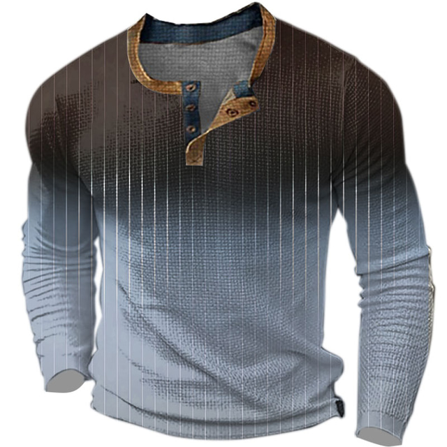  le pull ombre chemise graphique pour hommes bloc de couleur créateur de mode basique impression 3d gaufre henley style décontracté classique extérieur quotidien tee bleu marron vert longue rayé coton