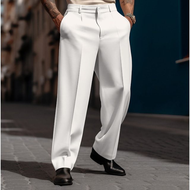  Ανδρικά Παντελόνι επίσημο Παντελόνια Καλοκαίρι παντελόνι Casual παντελόνι Παντελόνι κοστούμι Μπροστινή τσέπη Ισιο πόδι Σκέτο Άνεση Αναπνέει Causal Καθημερινά Αργίες Μοντέρνα Βασικό Μαύρο Λευκό