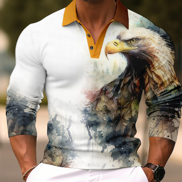 Animal Graphic Prints Men's Casual 3D Print Polo Shirt Outdoor Casual Daily Streetwear Polyester Long Sleeve Lapel Polo Shirts Red Blue Fall & Winter S M L Lapel Polo