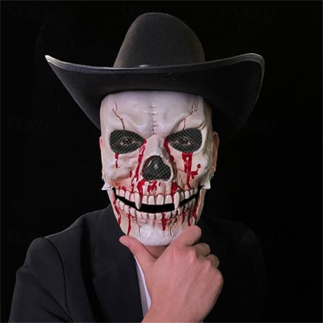  maschera da teschio spaventoso di Halloween - maschera da teschio realistica a metà faccia con mascella mobile, rete traspirante, spalline regolabili - perfetta per cosplay, Halloween, feste in maschera