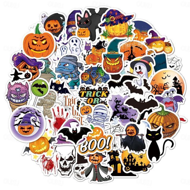  50 stks halloween stickers vinyl waterdicht leuke sticker pack ambachten plakboek waterfles laptop skateboard decoratie grappige cartoon pompoen stickers voor kinderen tieners volwassenen