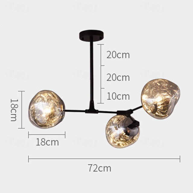  lysekrone lava 3/6 lys e27 nordic glass ball lysekrone justerbar høyde,matt svart sputnik lysekrone,e26 metall håndblåse grener pendel 72/125cm mid century globe lysarmaturer 110-240v