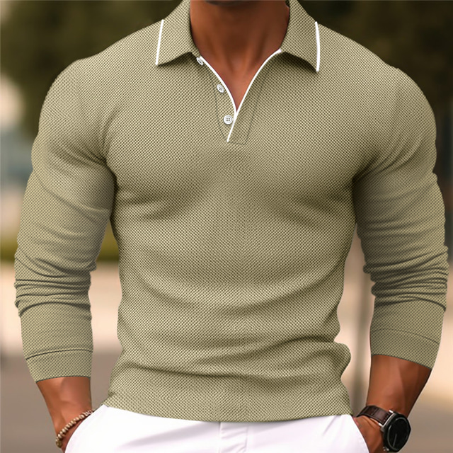  Men's Polo Shirt Golf Shirt Casual Sports Lapel Long Sleeve Fashion Basic Plain Button Spring &  Fall Regular Fit Light Blue Pink Dark Blue Light Green Polo Shirt