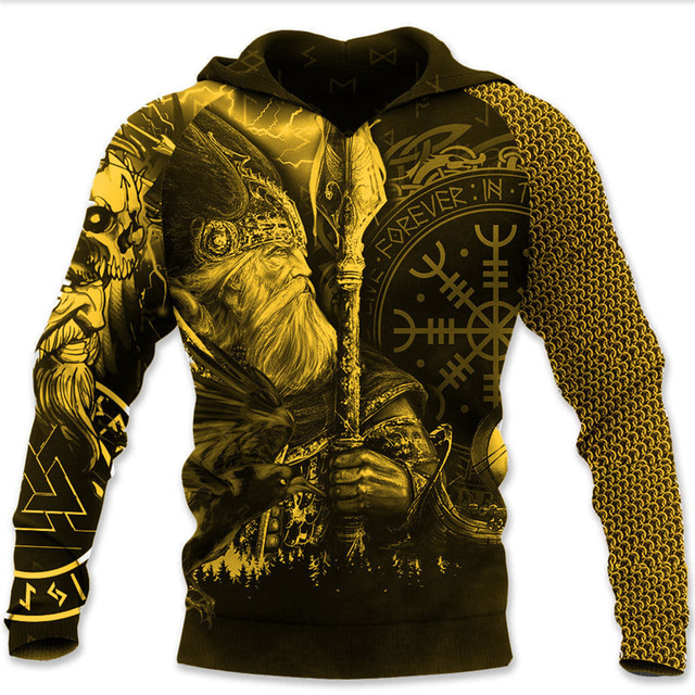  Sweat-shirt à capuche pour homme, style guerrier viking, confortable, couleur, imprimé graphique, classique, décontracté, pull 3D