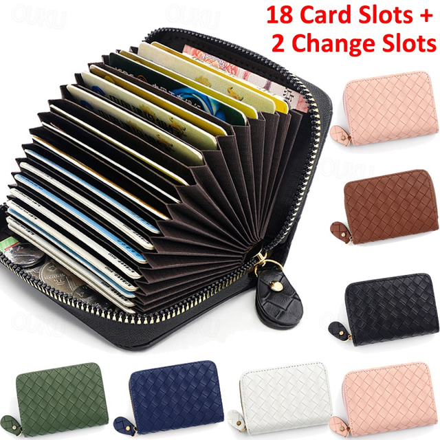  New Stock Retro Large Capacity Woven Card Clip, Organ Style and 18 Card Slots Cardholder Credit Card Wallet Card Bag