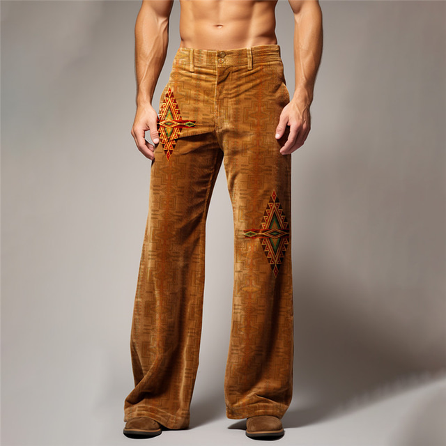 Tribal Geometry Bandana Print Vintage Casual Men's 3D Print Corduroy Pants Pants Trousers Outdoor Daily Wear Streetwear Polyester Brown Khaki Dark Gray S M L Medium Waist Elasticity Pants