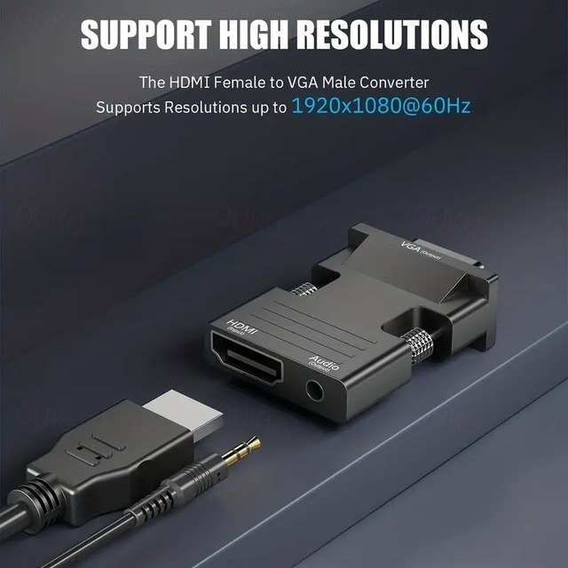 HDMI To VGA Adapter Converter With 3.5mm Audio Input Male VGA To Female
