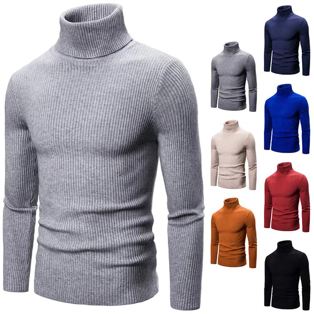  Men's Pullover Sweater Jumper Turtleneck Sweater Cropped Sweater Ribbed Knit Regular Knit Plain Turtleneck Modern Contemporary Work Daily Wear Clothing Apparel Winter Wine Black M L XL