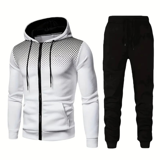  Men's Hoodie Tracksuit Sweatsuit Black White Red Blue Dark Gray Hooded Geometric 2 Piece Sports & Outdoor Daily Holiday Streetwear Cool Casual Spring &  Fall Clothing Apparel Hoodies Sweatshirts 