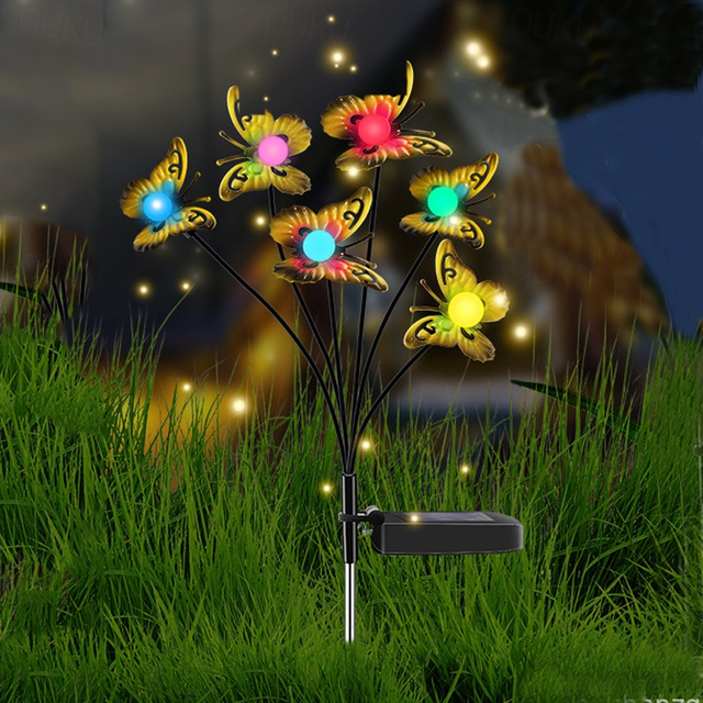  Solar Garden Lights Butterfly Garden Decor Landscape Solar Butterflies Swaying Lights Dance in Wind Stakes Yard Patio Lawn
